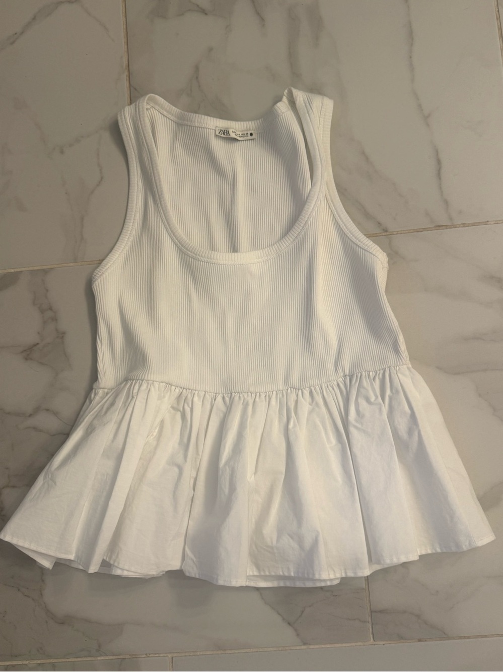 NWOT! Zara White Ribbed Peplum Tank Top Brand New!